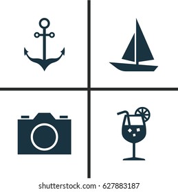Season Icons Set. Collection Of Ship, Video, Vitamin And Other Elements. Also Includes Symbols Such As Camera, Video, Sea.