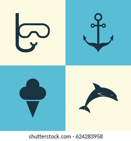 Season Icons Set. Collection Of Sweets, Armature, Tube And Other Elements. Also Includes Symbols Such As Ice, Fish, Mammal.