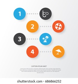 Season Icons Set. Collection Of Trees, Tube, Lifesaver And Other Elements. Also Includes Symbols Such As Umbrella, Lifebuoy, Boat.