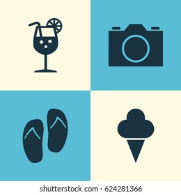 Season Icons Set. Collection Of Video, Forceps, Vitamin And Other Elements. Also Includes Symbols Such As Cream, Drink, Juice.