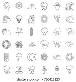 Season icons set. Outline style of 36 season vector icons for web isolated on white background