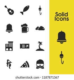 Season icons set with sea horse, ticket and guitar elements. Set of season icons and acoustic concept. Editable vector elements for logo app UI design.