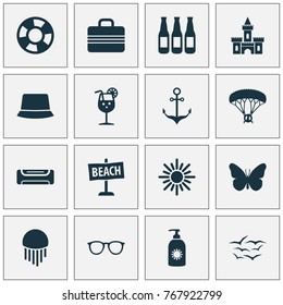 Season icons set with skydiving, armature, monarch and other board elements. Isolated vector illustration season icons.