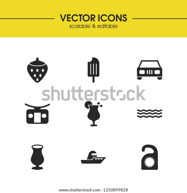 Season icons set with wineglass, frozen and ship\
elements. Set of season icons and vessel concept. Editable vector\
elements for logo app UI\
design.