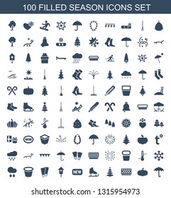 season icons. Trendy 100 season icons. Contain icons such as umbrella, pumpkin, pot for plants, christmas tree, ice skate, new, nesting house. season icon for web and mobile.