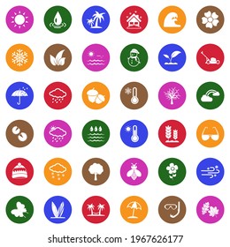 Season Icons. White Flat Collection In Circle. Vector Illustration.
