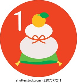 Season illustration icon of January. This is a Kagamimochi.