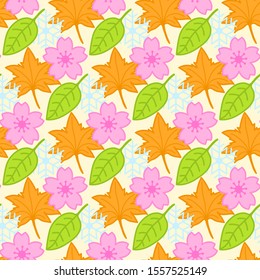 Season Leaf Seamless pattern on cream background vector illustration