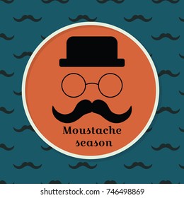 Season moustache. Vector illustration with a mustache, hat and glasses.
