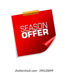Season Offer Red Sticky Notes Vector Icon Design