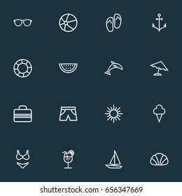 Season Outline Icons Set. Collection Of Melon, Armature, Ice Cream And Other Elements. Also Includes Symbols Such As Armature, Parasol, Ship.