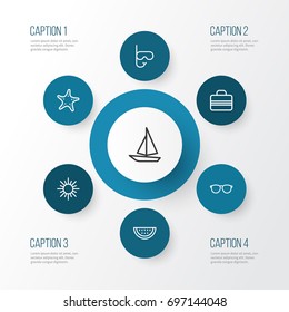Season Outline Icons Set. Collection Of Sunny, Sea Star, Swimming And Other Elements. Also Includes Symbols Such As Sail, Bag, Diving.