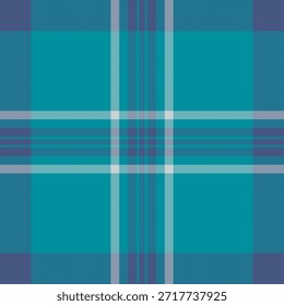 Season plaid background vector, row fabric pattern texture. Decorating check tartan textile seamless in cyan and blue colors palette.
