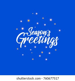 Season s Greetings and stars. Hand drawn elegant brush lettering Greetings calligraphy and shiny glitter stars and snow