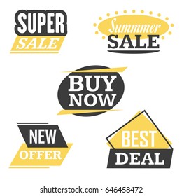 Season sale badges and tags bright design vector set for banners, promotional brochures, discount posters, shopping Flyer, clearance Advertising. collection sale objects and icons.