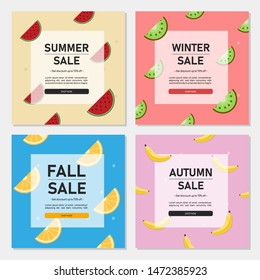 Season sale banner set template. Editable season sale banner for social media post and web/internet ads. Editable banner adversiter template. can use for instagram, website, mobile app, poster, flyer