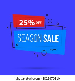 Season sale banner template in colorful memphis style on deep blue background