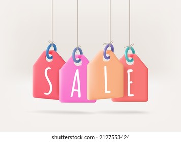 Season sale concept with price tags. 3d vector illustration