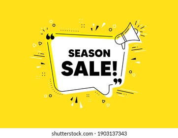 Season sale symbol. Megaphone yellow vector banner. Special offer price sign. Advertising discounts symbol. Thought speech bubble with quotes. Season sale chat think megaphone message. Vector