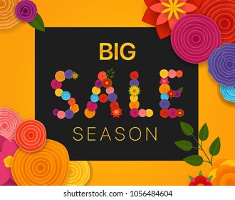 Season sale vector concept. Discount banner with abstract flowers