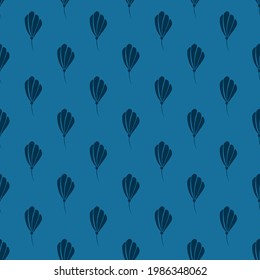 Patrón de primavera de temporada sin fisuras con siluetas de flores de cosmea abstractas azul marino oscuro. Ilustración bursátil. Diseño vectorial para textiles, tela, giftwrap, papel pintado.