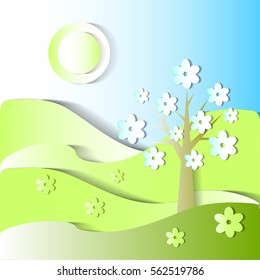 season is spring. vector stylized image. symbolic landscape