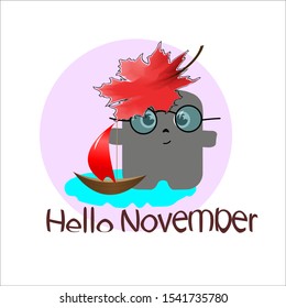 Season. Sticker of the month. Cartoon funny character. November. Autumn