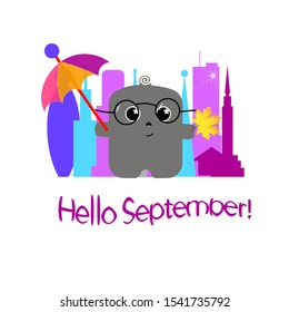 Season. Sticker of the month. Cartoon funny character. September. Autumn