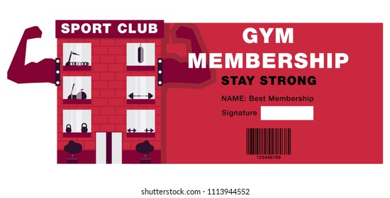 season ticket to the gym,plastic card for visiting the gym,playing sports by subscription,vector image, flat design