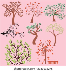 season tree vector clipart flower plant leafs bird jungle sticker decal green life illustration background 