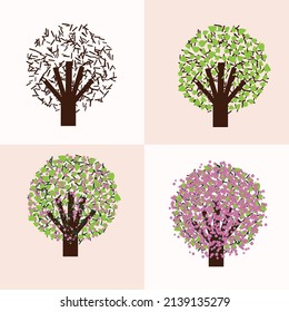 season tree vector clipart flower plant leafs bird jungle sticker decal green life illustration background 