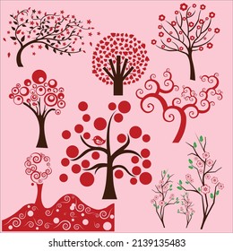 season tree vector clipart flower plant leafs bird jungle sticker decal green life illustration background 