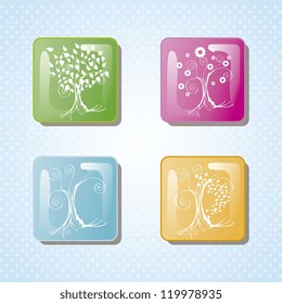 Season trees with leaves vintage background, vector illustration
