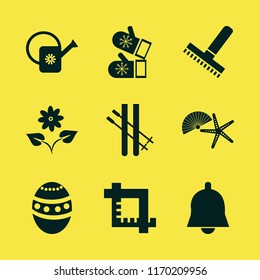 season vector icons set. with flower, skiing, mittens and watering can in set