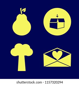 season vector icons set. with heart envelope, pear, tree and open box in set