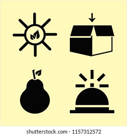 season vector icons set. with open box, pear, bell and sun leaves in set