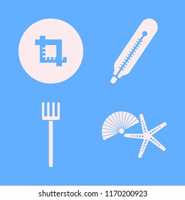 season vector icons set. with shell starfish, crop, pitchfork and thermometer in set