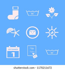 season vector icons set. with sock, first september calendar, flower and sun leaves in set