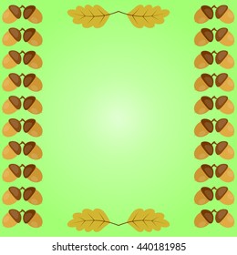 Season vintage autumn background,
acorn and oak leaves in the form of frames on a light green background, old paper texture

