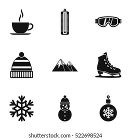 Season winter icons set. Simple illustration of 9 season winter vector icons for web