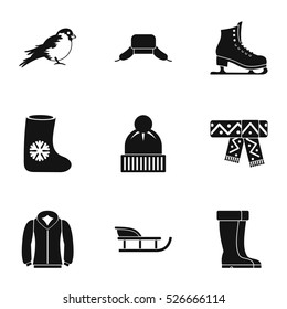 Season winter icons set. Simple illustration of 9 season winter vector icons for web