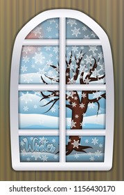 Season winter time window, vector illustration