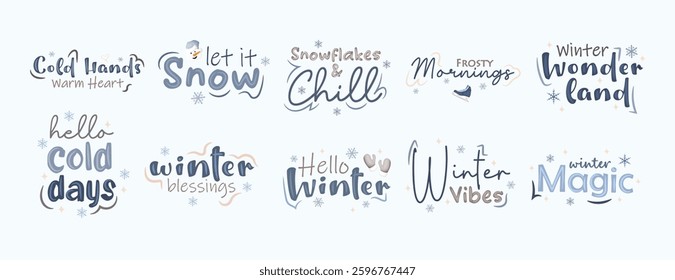 Season winter typography vector set