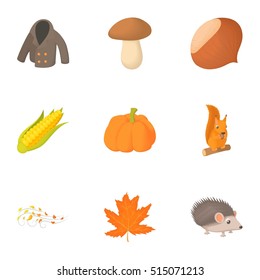 Season of year autumn icons set. Cartoon illustration of 9 season of year autumn vector icons for web