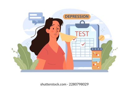 Seasonal affective disorder. Lack of sunshine and short daylight hours. Character suffers from seasonal depression. Mental health problem concept. Flat vector illustration