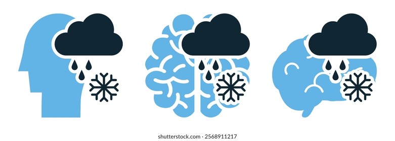 Seasonal Affective Disorder, winter depression, seasonal depression, winter blues Psychology Icons Vector for mental health awareness and personal development.