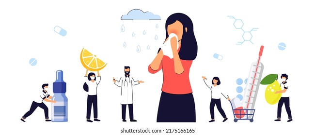 Seasonal Allergy Seasonal Allergy Diagnosis Pollen Allergy Immunotherapy Concept Illness With Cough Cold And Sneeze Symptoms Flat Tiny Anaphylaxis Person Vector Isolated Illustration