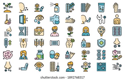 Seasonal allergy icons set. Outline set of seasonal allergy vector icons thin line color flat on white