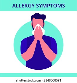 Seasonal Allergy. Man Sneezing From Pollen And Flowers Allergy