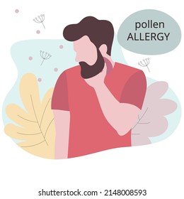 Seasonal Allergy. Man With A Sore Throat. Itchy Throat